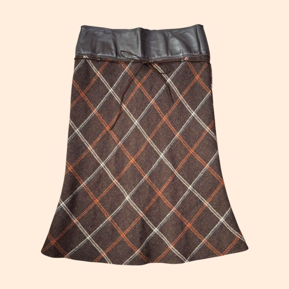 Polli Says Vintage Plaid Wool Leather Skirt